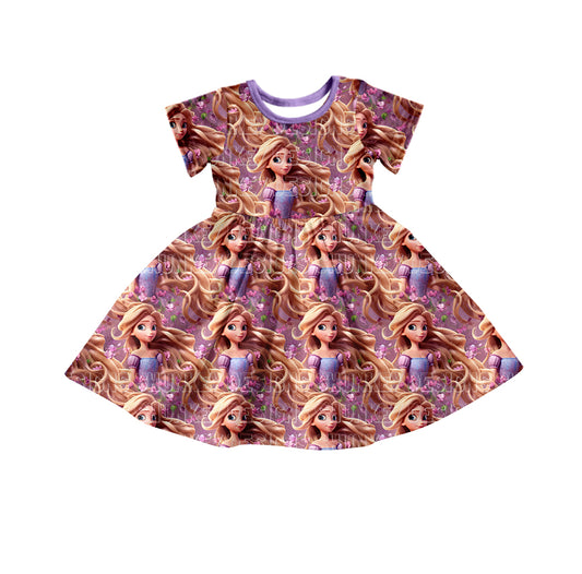 Baby Girls Princess Purple Short Sleeve Knee Length Dresses preorder(moq 5)