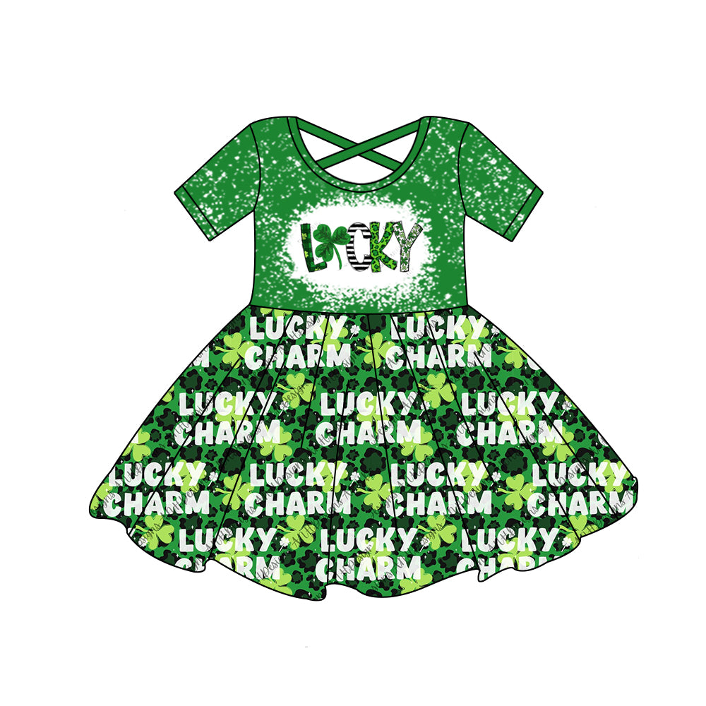 Baby Girls St Patrick Day Lucky Short Sleeve Knee Length Dresses Preorder(moq 5)