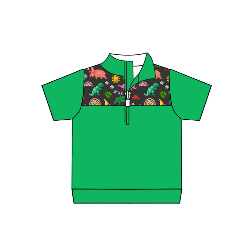 Baby Boys Green Dinosaur Pullover Short Sleeve Shirt Tops Preorder(moq 5)