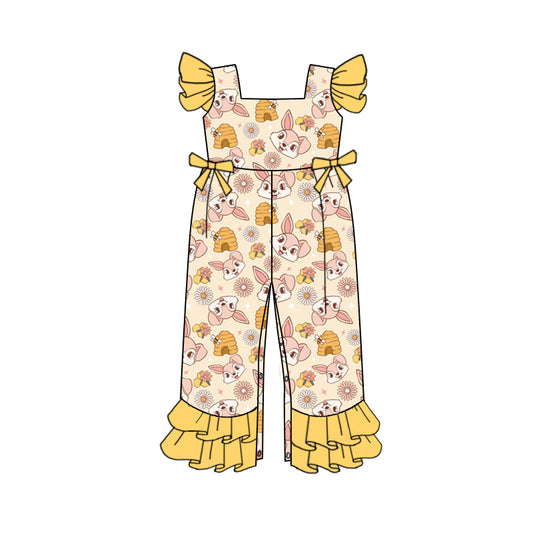 Baby Girls Easter Rabbit Flowers Ruffle Jumpsuits Preorder(moq 5)