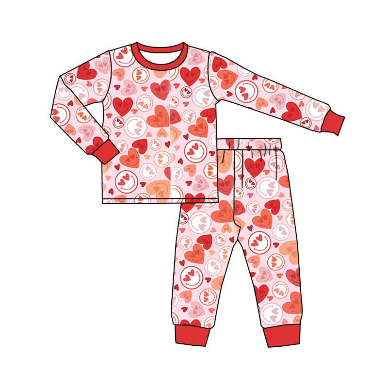 Baby Girls Pink Hearts Valentines Shirts Top Pants Pajamas Clothes Sets Preorder(moq 5)