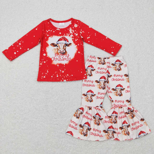Baby Girls Christmas Highland Cow Tee Shirts Bell Pants Clothing Sets