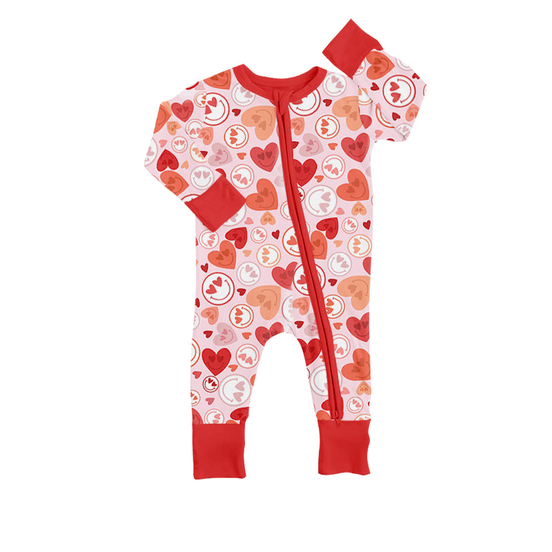 Baby Girls Valentines Red Hearts Zip Long Sleeve Rompers preorder(moq 5)