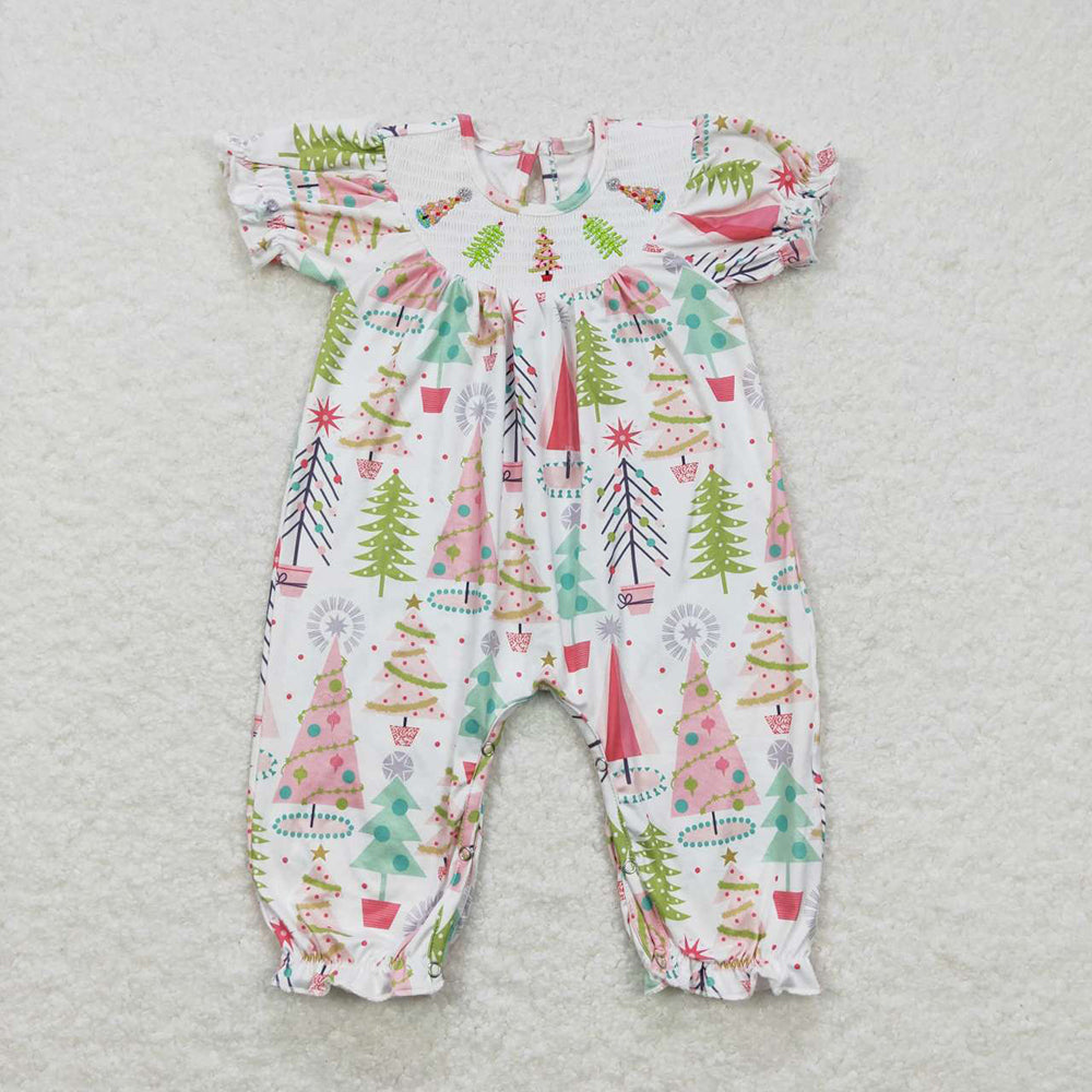 Baby Girls Smocked Christmas Tree Rompers