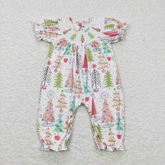 Baby Girls Smocked Christmas Tree Rompers