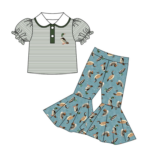 Baby Girls Duck Tee Shirt Top Bell Bottom Pants Clothes Sets preorder(moq 5)