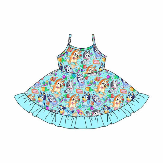 Baby Girls Cartoon Dog Straps Twirl Knee Length Dresses preorder(moq 5)