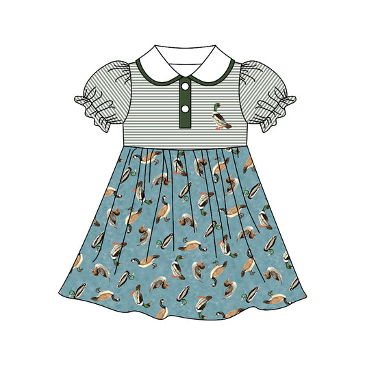 Baby Girls Blue Stripes Duck Short Sleeve Knee Length Dresses preorder(moq 5)