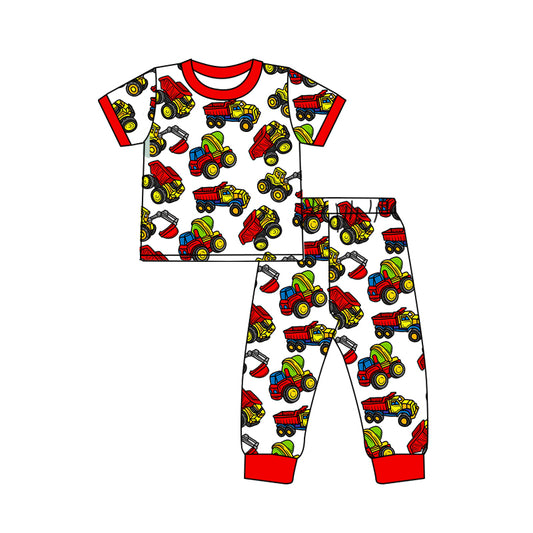 Baby Boys Construction Red Short Sleeve Tops Pants Pajamas Clothes Sets preorder(moq 5)