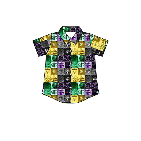 Baby Boys Mardi Gras Buttons Colorful Short Sleeve Shirts Preorder(moq 5)
