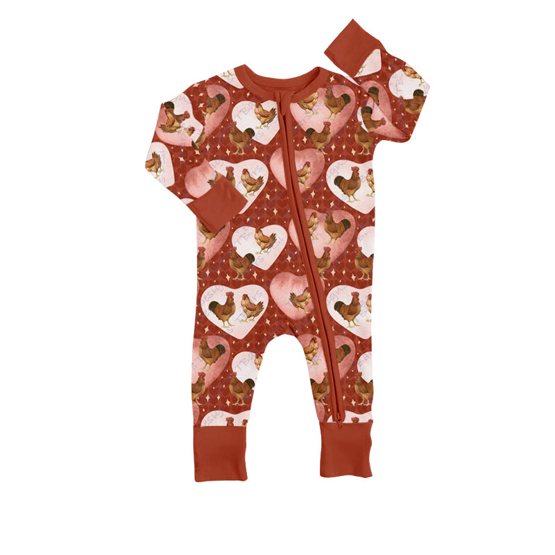 Baby Kids Valentines Chicken Long Sleeve Zip Rompers preorder(moq 5)