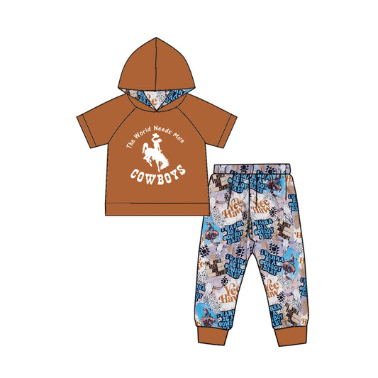 Baby Boys Hooded Cowboys Top Pants Western Outfits Clothes Sets preorder(moq 5)