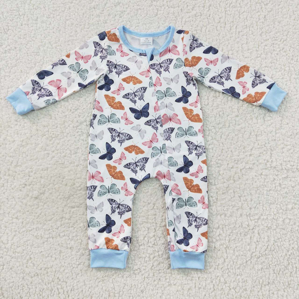 Baby Girls Blue Zip Butterfly Rompers