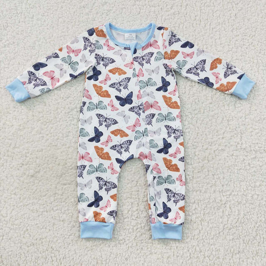 Baby Girls Blue Zip Butterfly Rompers