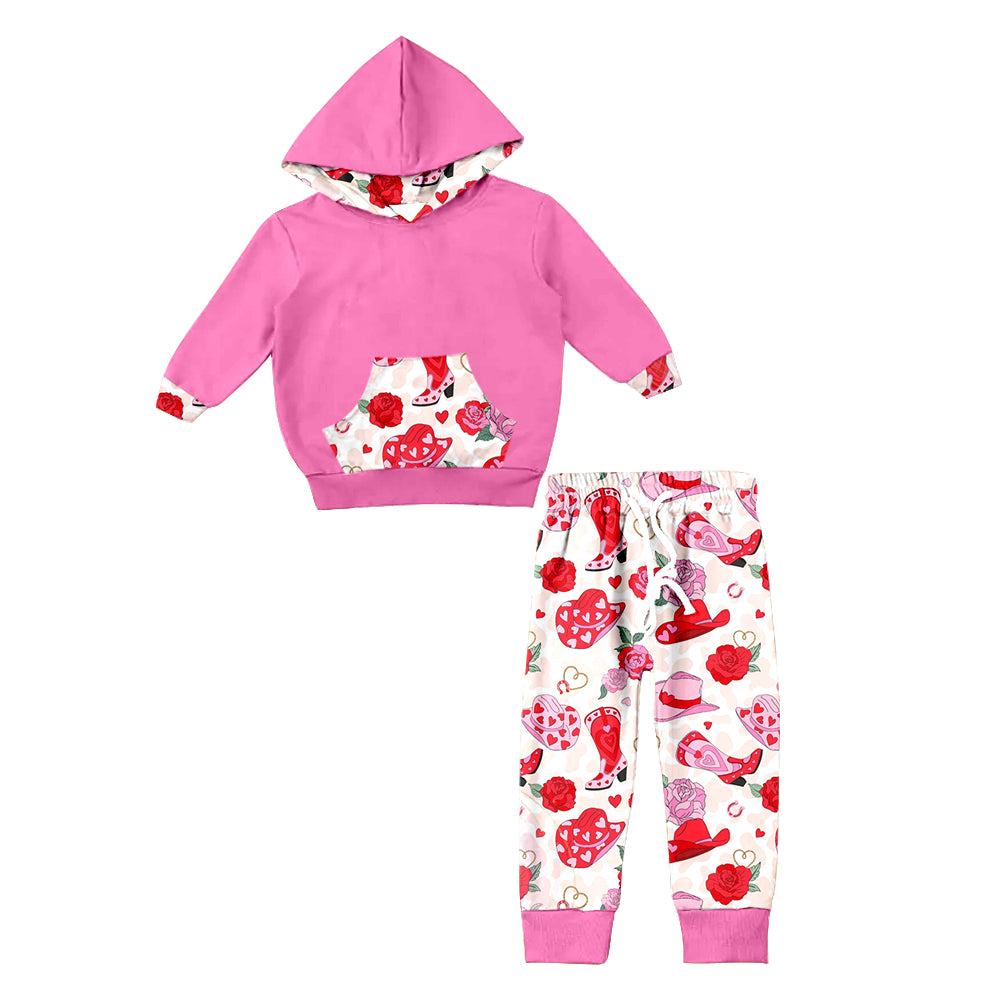 Baby Girls Western Rose Hats Hooded Top Pants Clothing Sets preorder(moq 5)