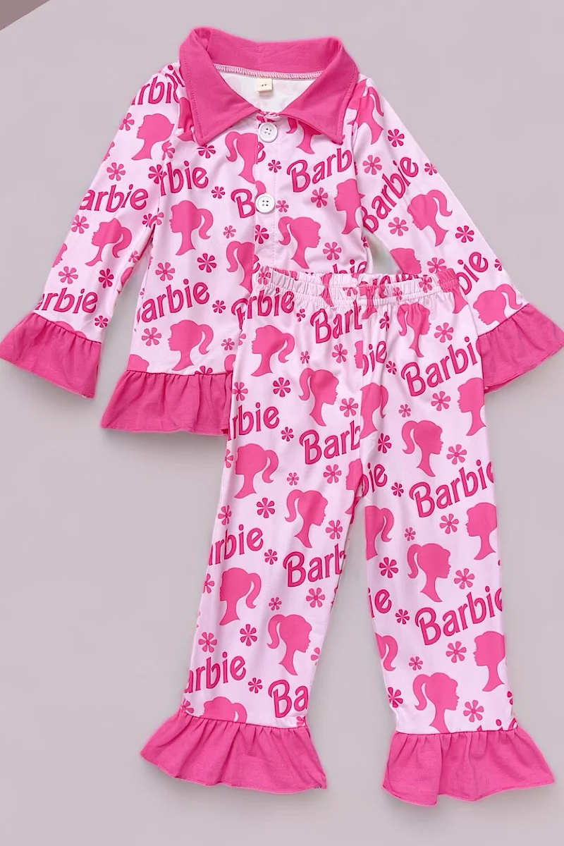 Baby Girls Valentines Pink Doll Words Buttons Shirt Tops Pants Pajamas preorder(moq 5)