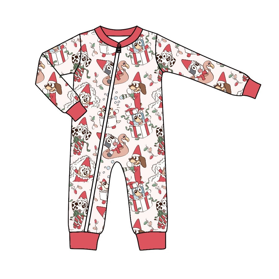 Baby Infant Boys Dog Christmas Red Zip Long Sleeve Rompers preorder(moq 5)