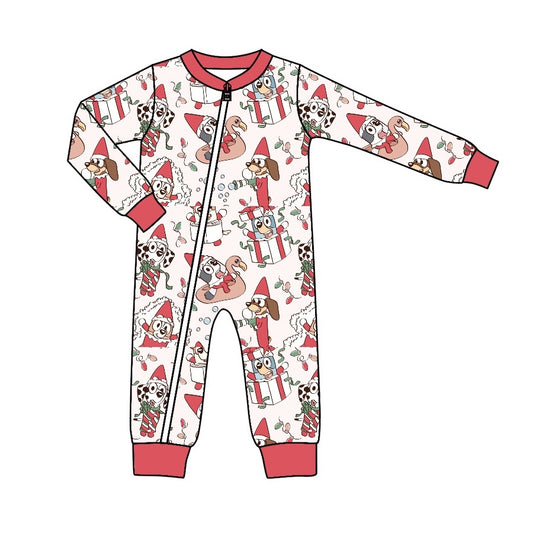 Baby Infant Boys Dog Christmas Red Zip Long Sleeve Rompers preorder(moq 5)