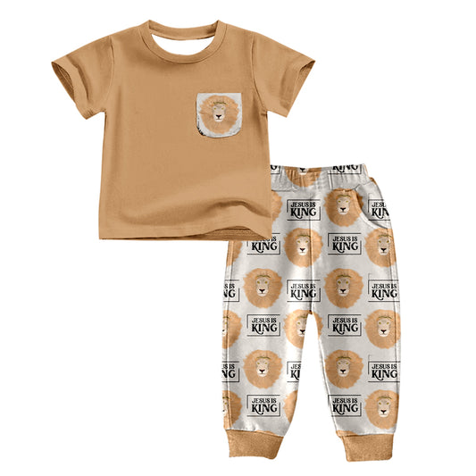 Baby Boys Lion Pocket Shirt Pants 2pcs Jammies Clothes preorder(moq 5)