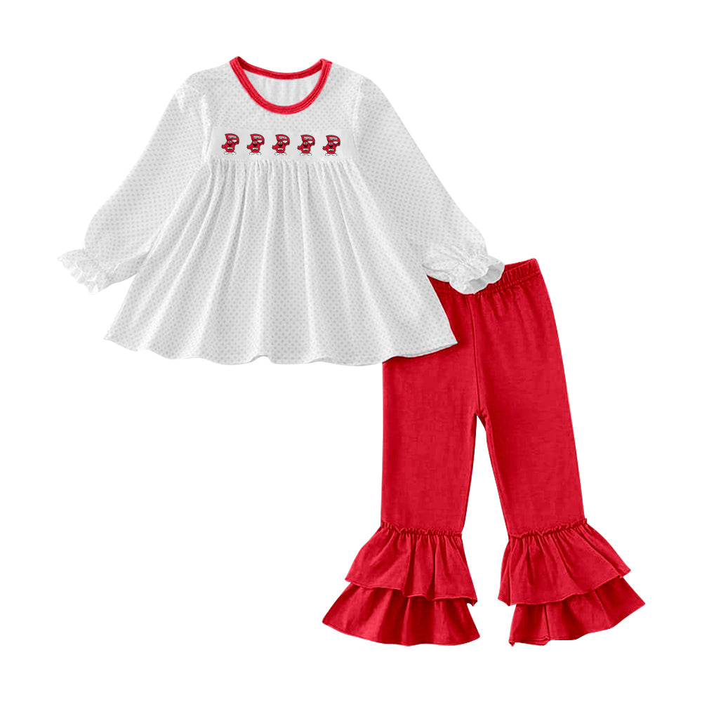 Baby Girls White Dots Team Tunic Ruffle Top Pants Clothes Sets preorder(moq 5)