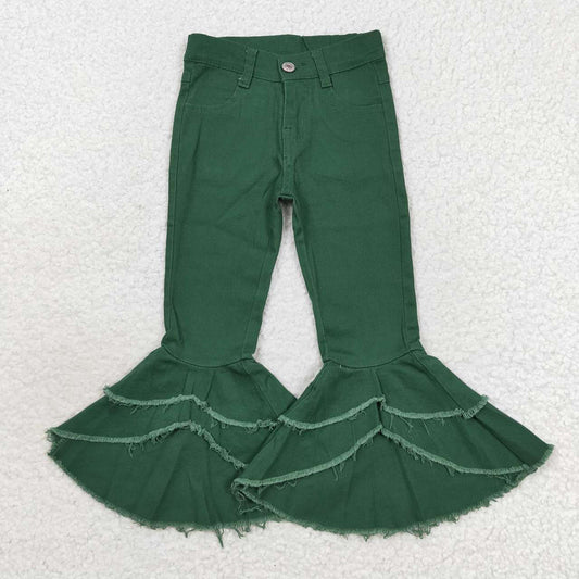 Baby Girls Double Ruffle Green Denim Bell Pants