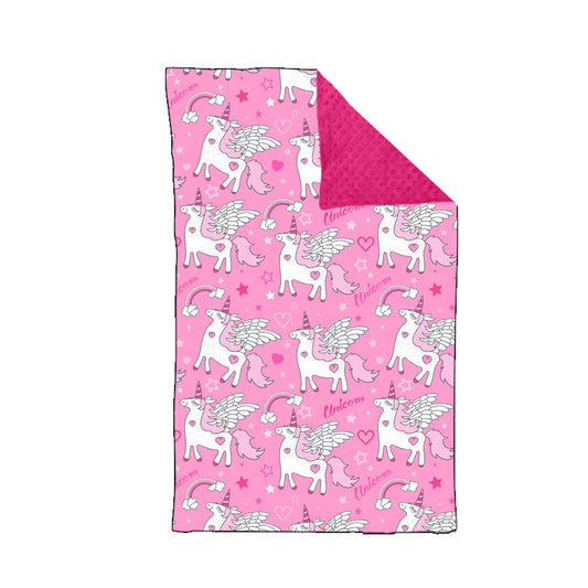 Baby Girls Pink Unicorn Hearts Minky Blankets preorder(moq 5)