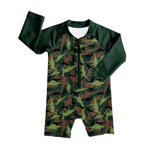 Baby Boys Camo Dinosaur Long Sleeve One Piece Swimsuits preorder(moq 5)