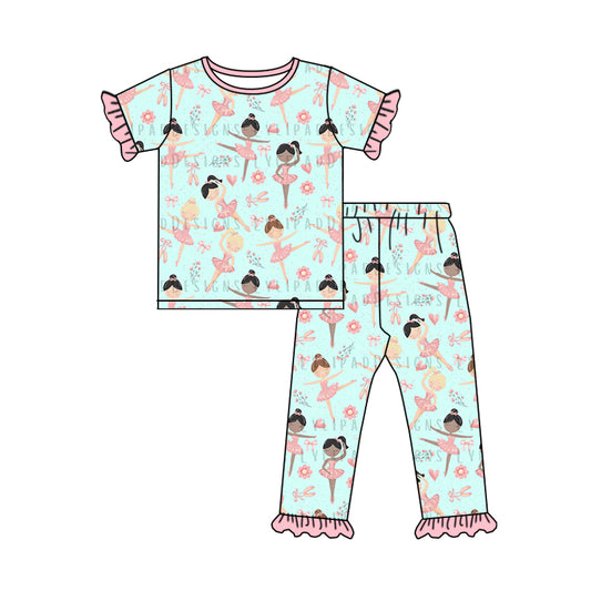 Baby Girls Dancing Girl Tee Pants Pajamas Clothing Sets Preorder(moq 5)