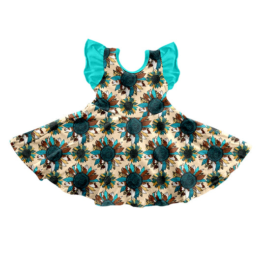 Baby Girls Sunflowers Flutter Sleeve Knee Length Dresses Preorder(moq 5)