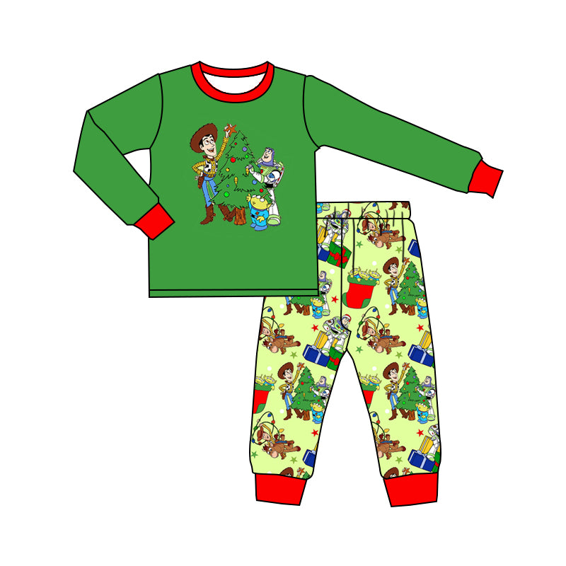 Baby Boys Christmas Green Toy Tee Shirt Pajamas Clothes Sets preorder(moq 5)