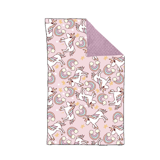 Baby Girls Pink Unicorn Rainbow Minky Blankets preorder(moq 5)