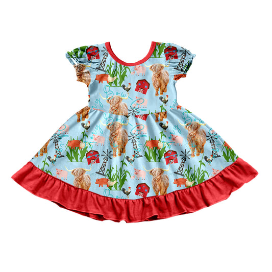 Baby Girls Highland Cow Farm Ruffle Knee Length Dresses preorder(moq 5)