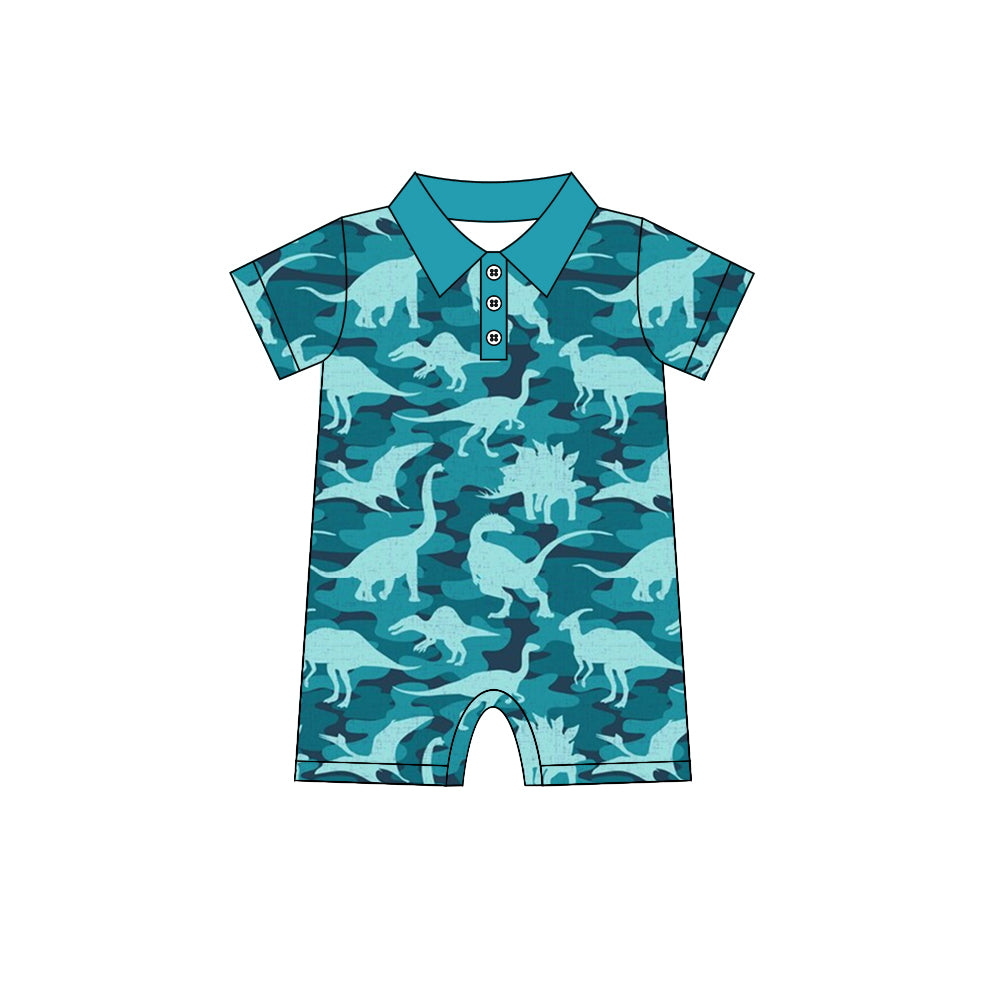 Baby Kids Boys Short Sleeve Blue Dinosaur Rompers preorder(moq 5)