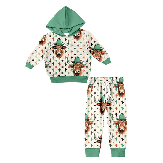 Baby Boys Highland Cow Cactus Hooded Top Pants Clothes Sets preorder(moq 5)