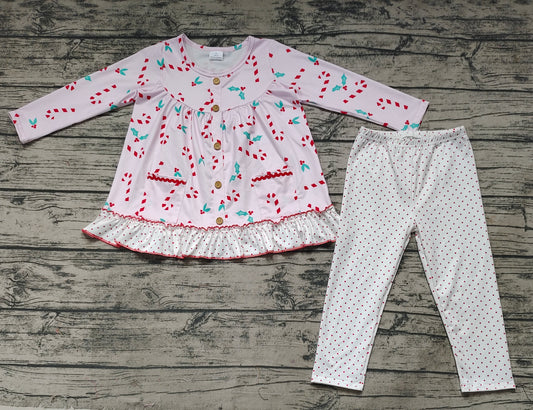 Baby Girls Christmas Candy Cane Tunic Top Dots Legging Pants Clothes Sets