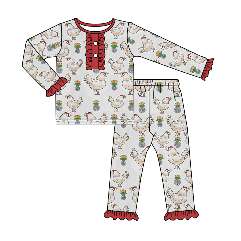 Baby Girls Ruffle Chicken Top Jammies Pajamas Sets preorder(moq 5)