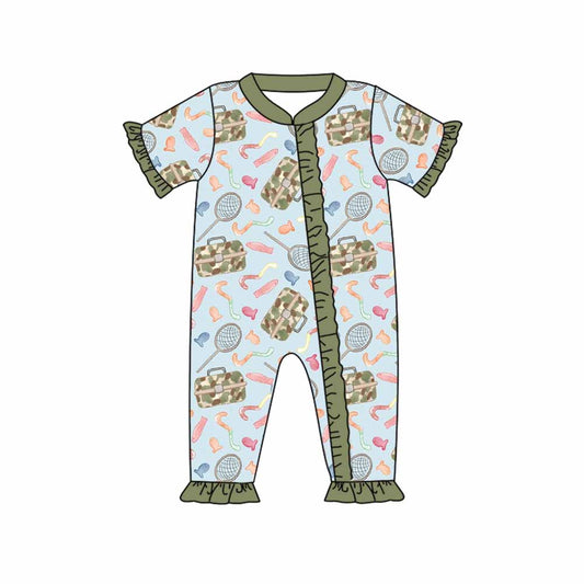 Baby Girls Fishing Short Sleeve Zip Rompers preorder(moq 5)