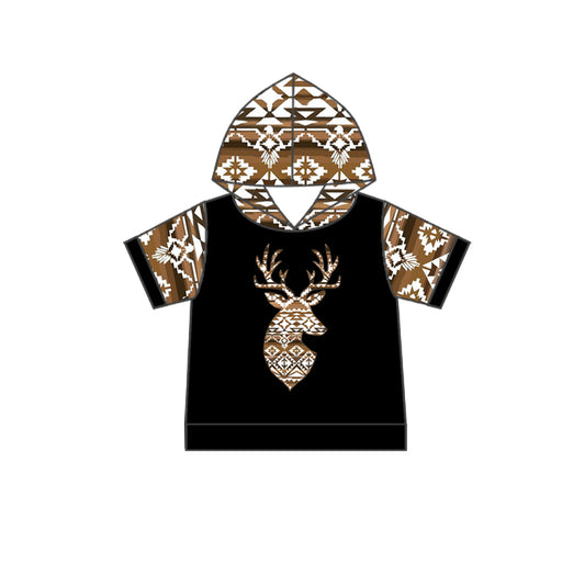 Baby Boys Summer Hooded Aztec Deer Shirt Tops Preorder(moq 5)