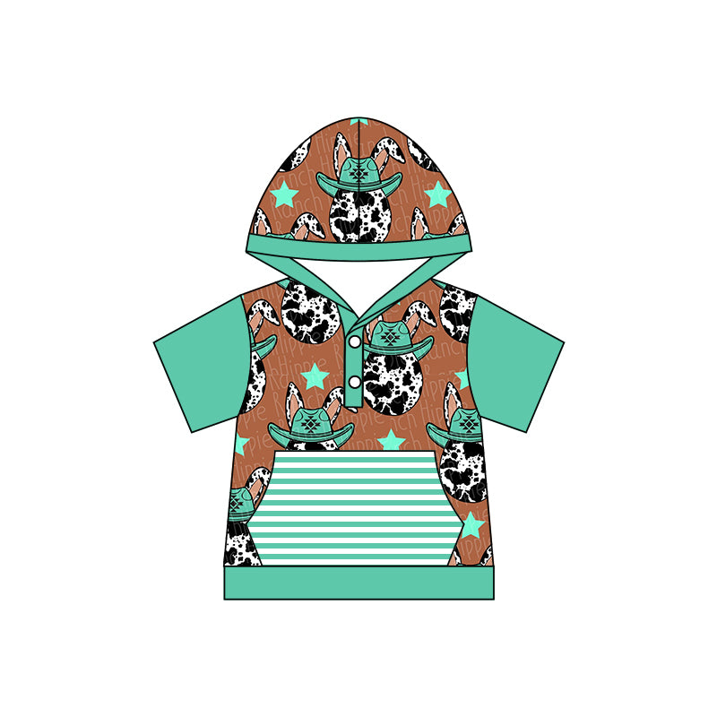 Baby Kids Easter Eggs Western Rabbits Short Sleeve Hooded Shirts Preorder(moq 5)