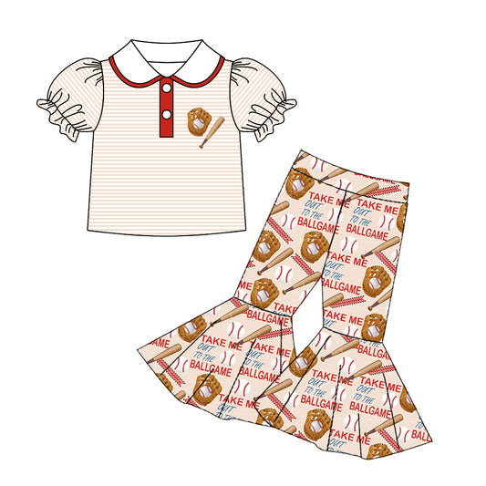 Baby Girls Baseball Tee Shirt Top Bell Bottom Pants Clothes Sets preorder(moq 5)