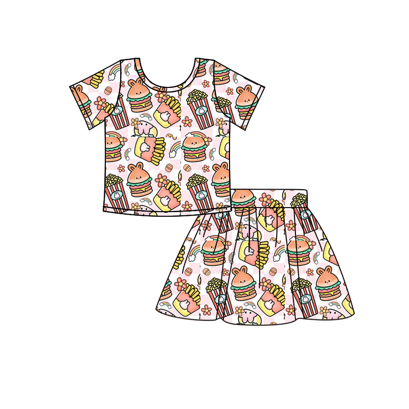 Baby Girls Pink Chips Valentines Shirts Top Skirts Clothes Sets Preorder(moq 5)