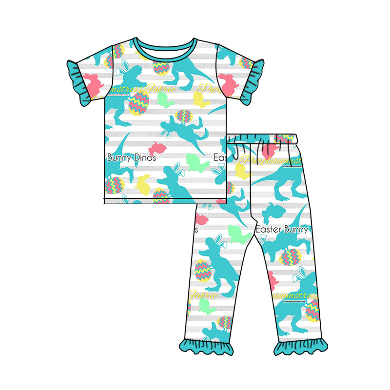 Baby Girls Dinosaur Easter Tee Shirt Pants Pajamas Sets Preorder(moq 5)