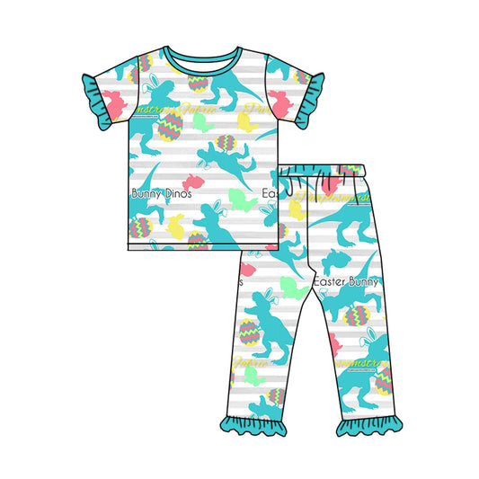 Baby Girls Dinosaur Easter Tee Shirt Pants Pajamas Sets Preorder(moq 5)