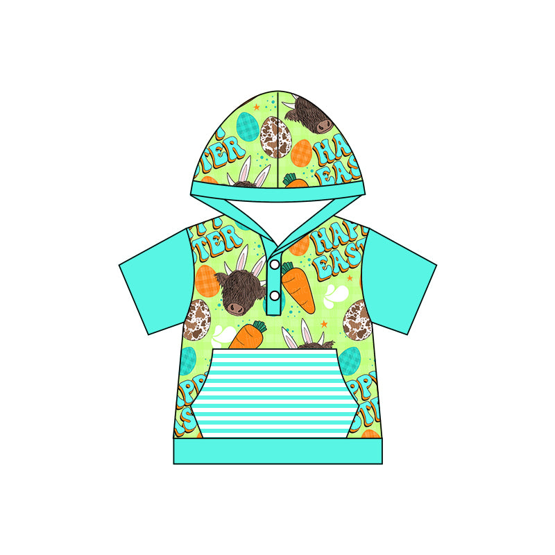 Baby Kids Happy Easter Western Rabbits Short Sleeve Hooded Shirts Preorder(moq 5)