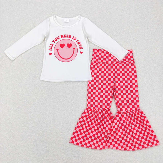 Baby Girls Pink Long Sleeve Valentines Tee Shirts Tops Bell Pants Clothes Sets