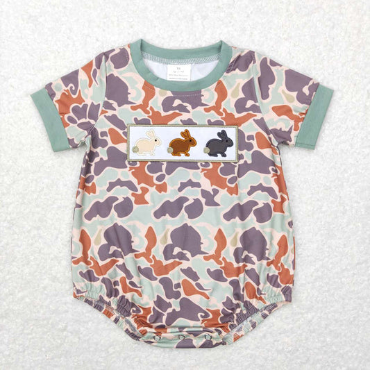 Baby Infant Boys Short Sleeve Easter Camo Rabbits Rompers