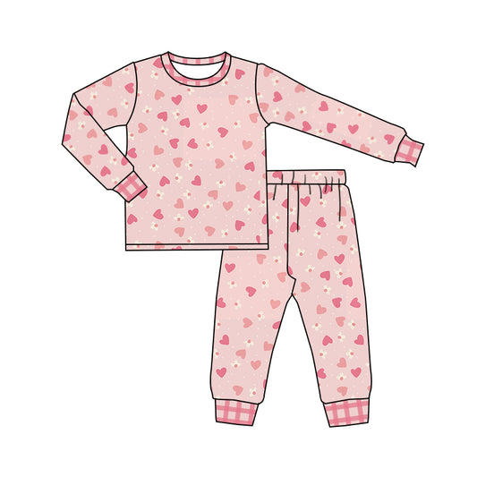 Baby Girls Valentines Hearts Tee Shirt Pink Pants Pajamas Clothes Sets preorder(moq 5)