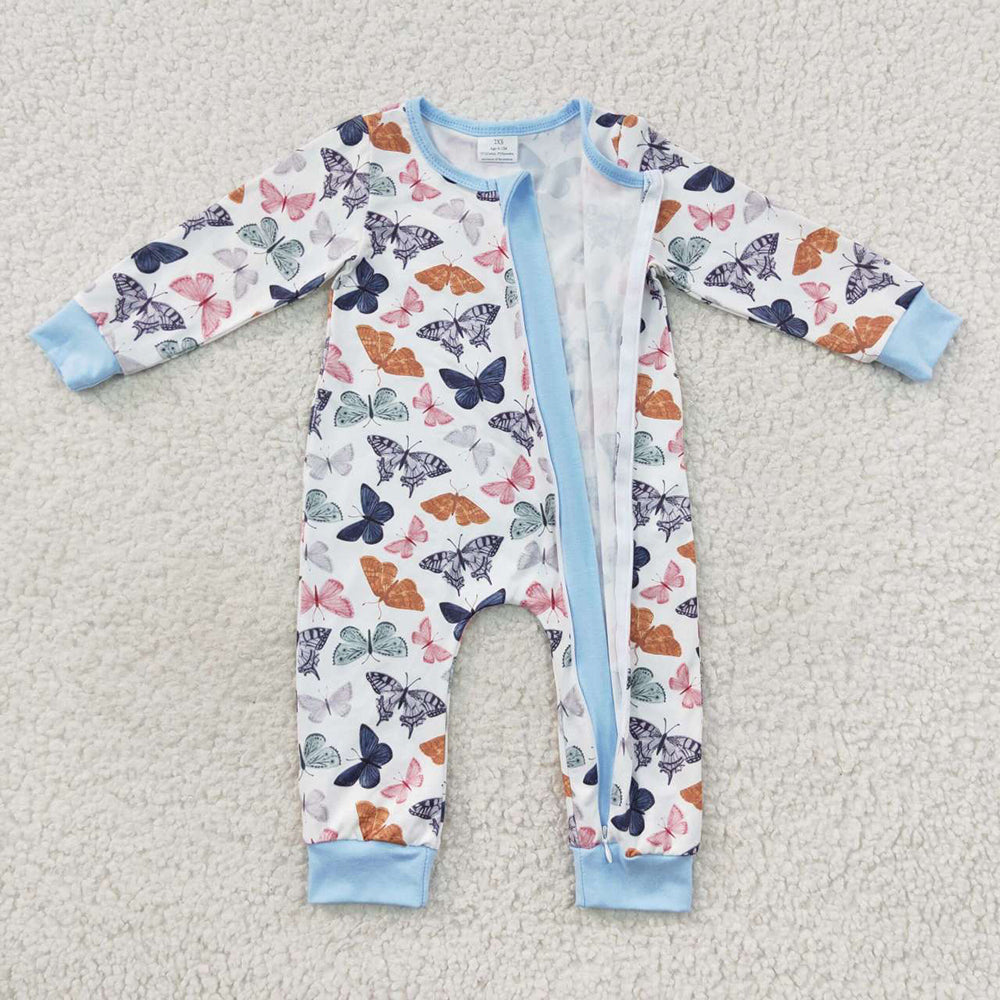 Baby Girls Blue Zip Butterfly Rompers