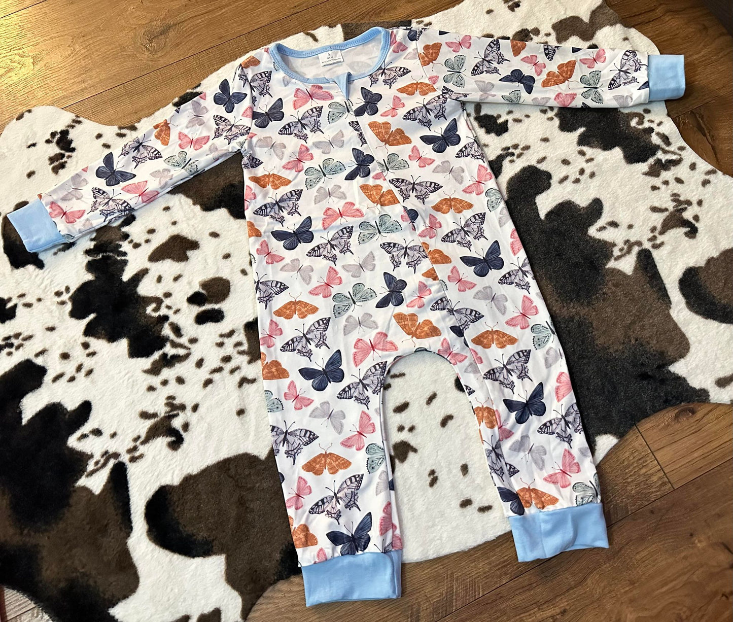 Baby Girls Blue Zip Butterfly Rompers
