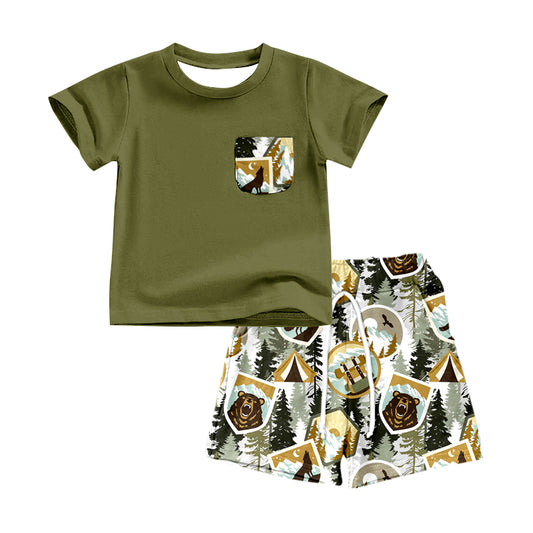 Baby Boys Forest Pocket Shirts Top Shorts Summer Clothes Sets Preorder(moq 5)